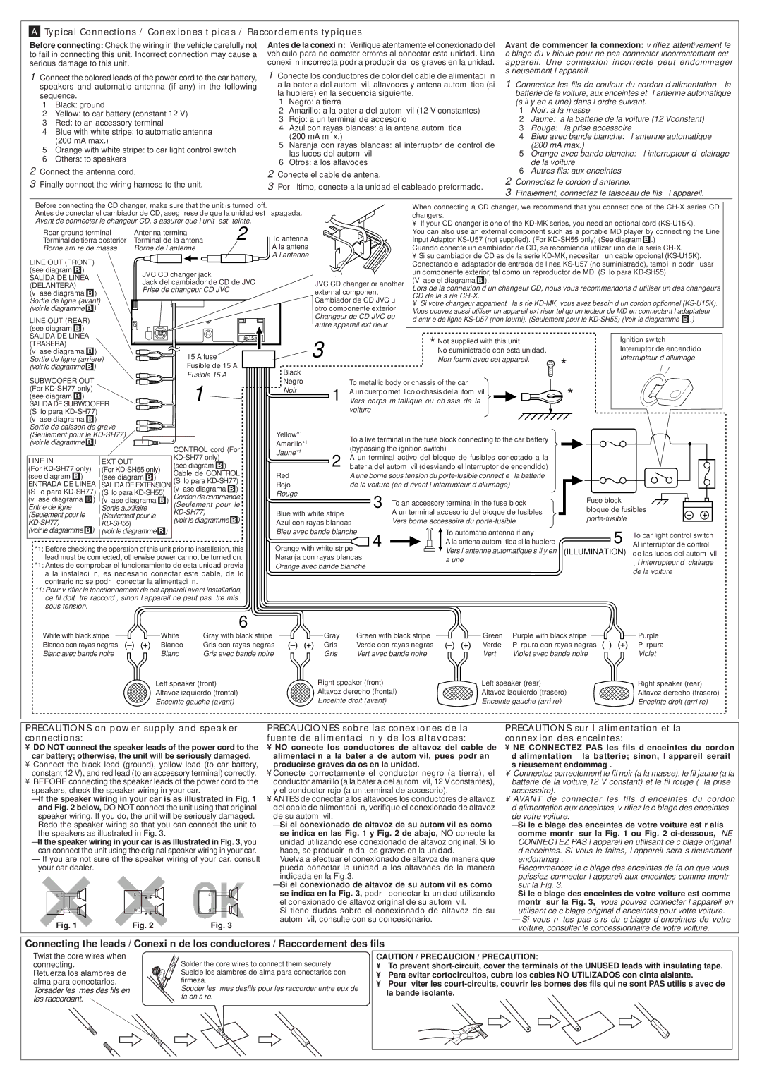 JVC KD-SH77 Rear ground terminal Antenna terminal, Terminal de tierra posterior Terminal de la antena, See diagram, Black 