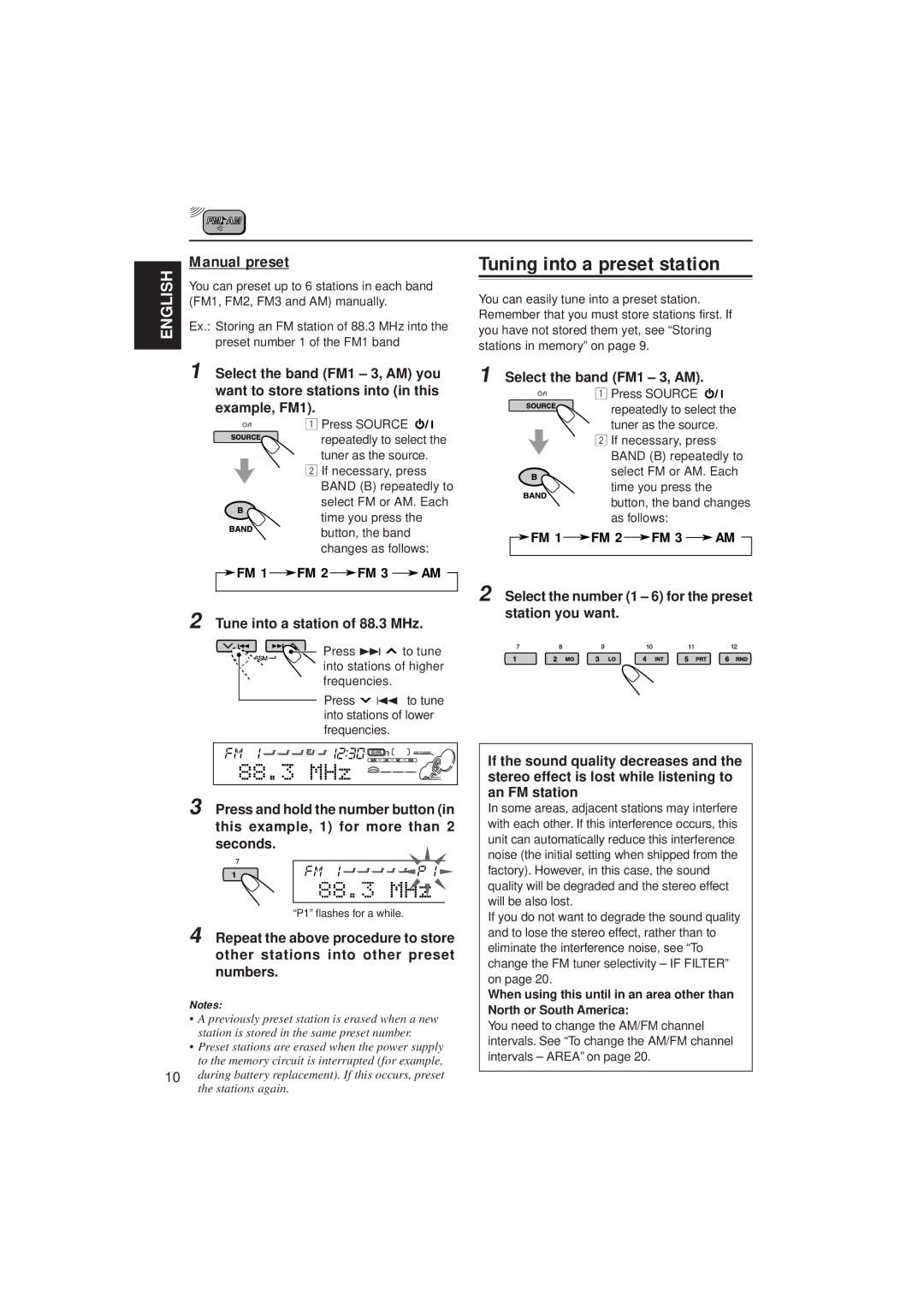 JVC KD-SH55 manual Tuning into a preset station, Manual preset, Tune into a station of 88.3 MHz 