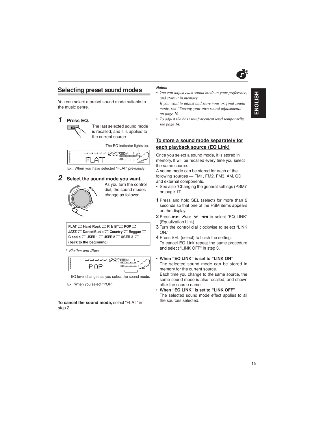 JVC KD-SH55 manual Press EQ, Select the sound mode you want 