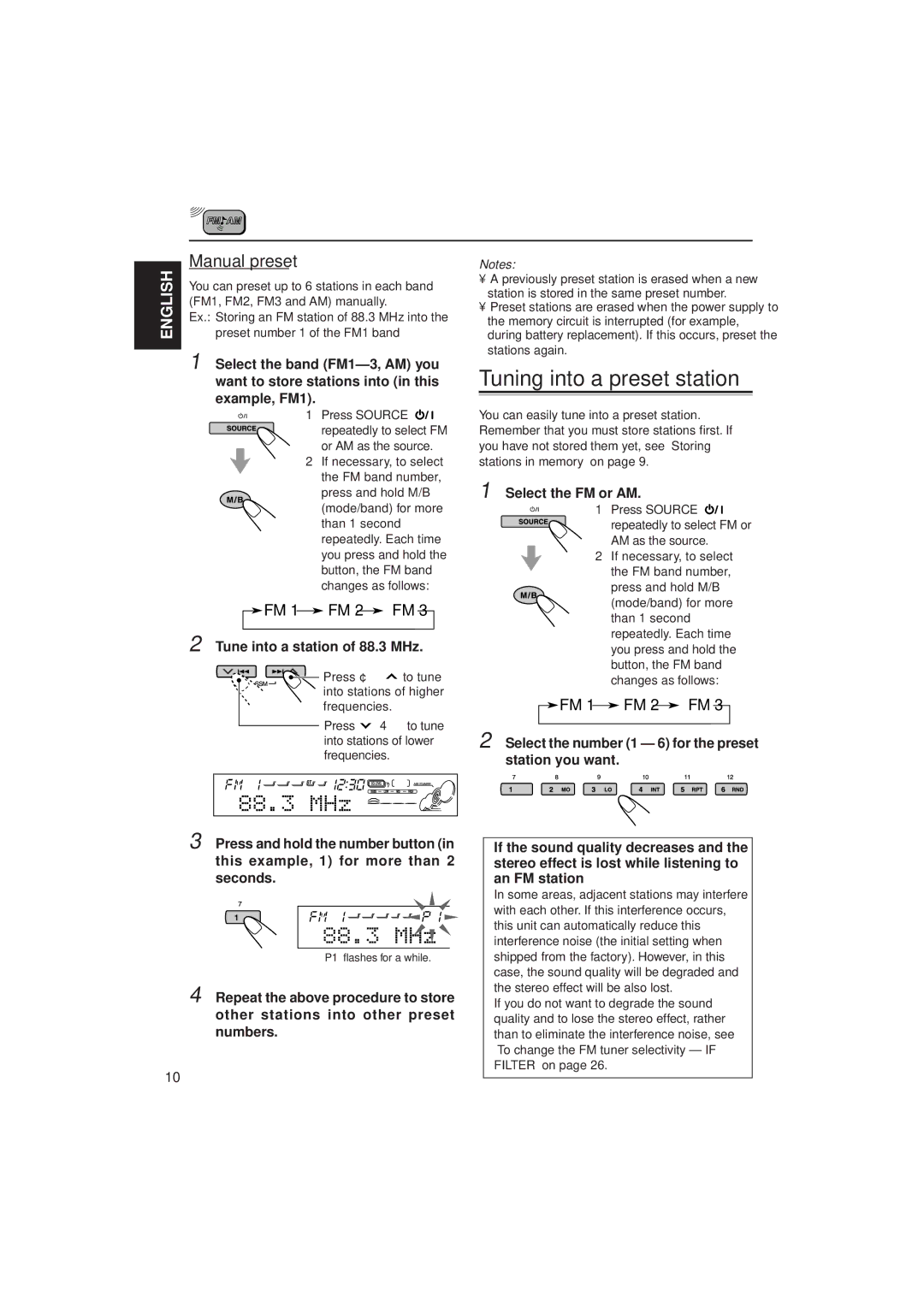 JVC KD-SH55R, KD-SH77R manual Tuning into a preset station, Manual preset 