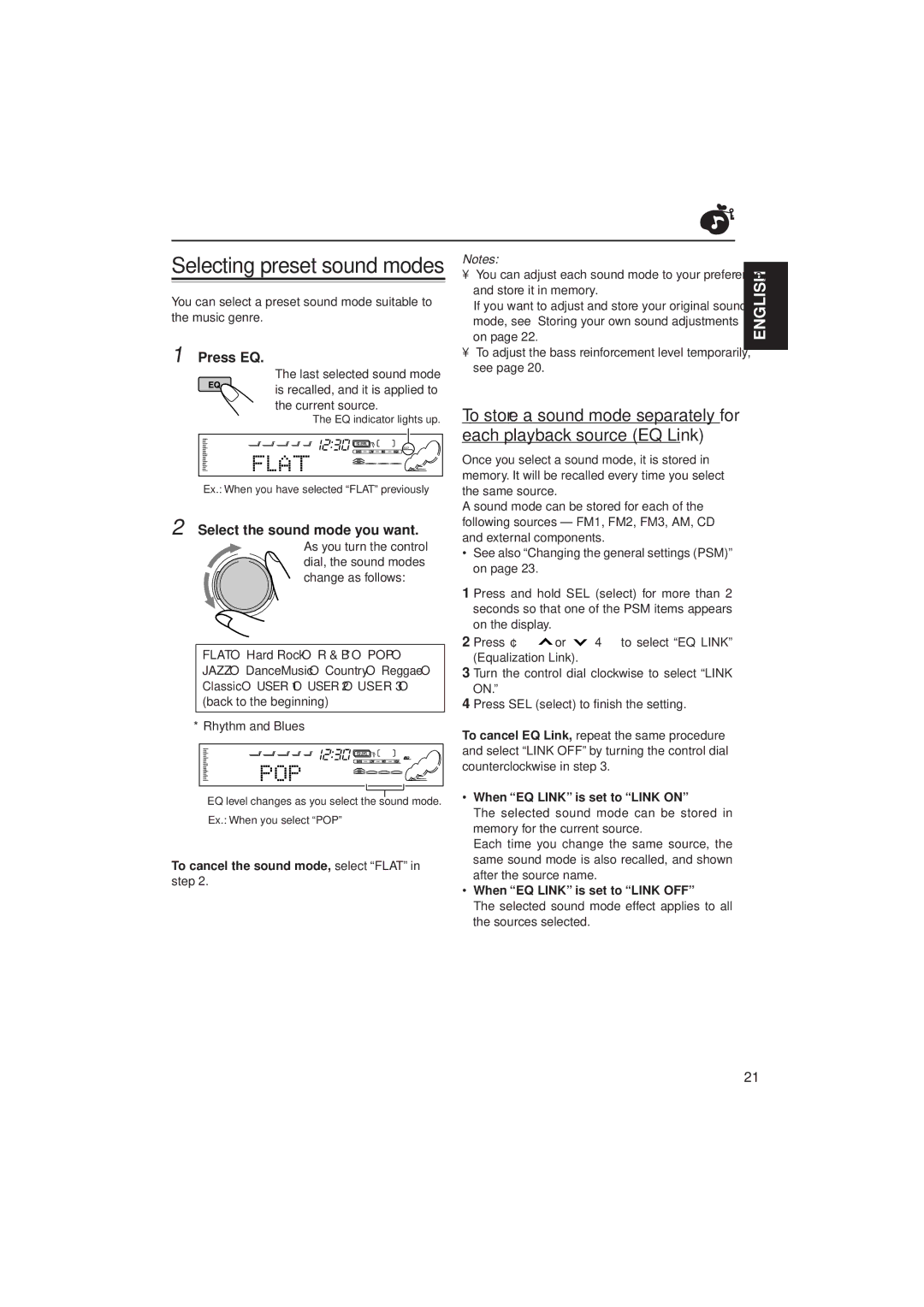 JVC KD-SH77R, KD-SH55R manual Press EQ, Select the sound mode you want 