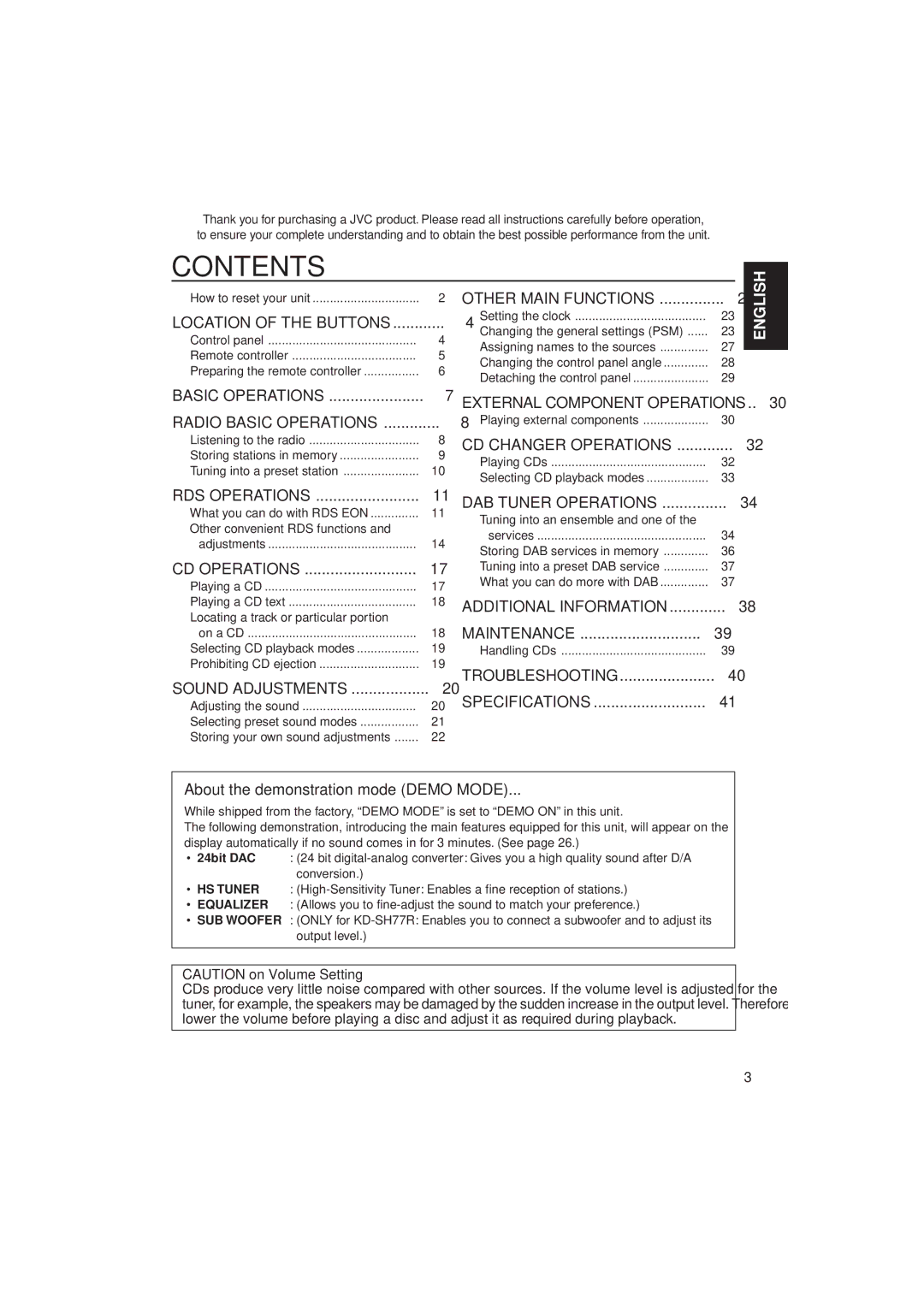 JVC KD-SH77R, KD-SH55R manual Contents 