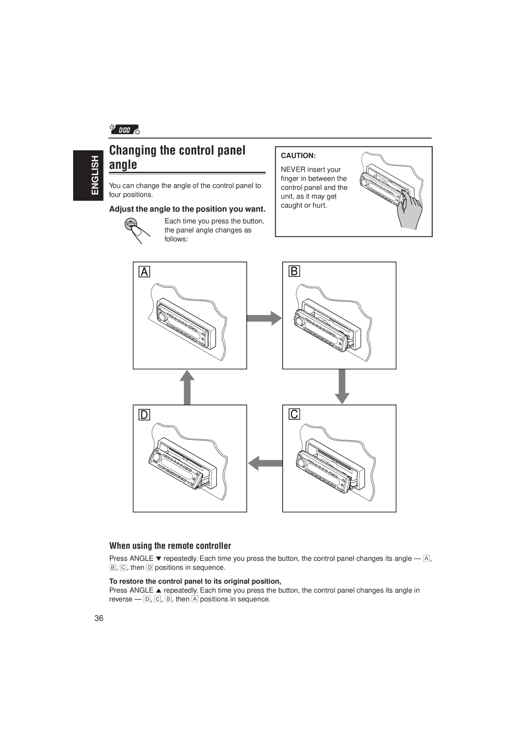 JVC KD-SH707 Changing the control panel angle, When using the remote controller, Adjust the angle to the position you want 