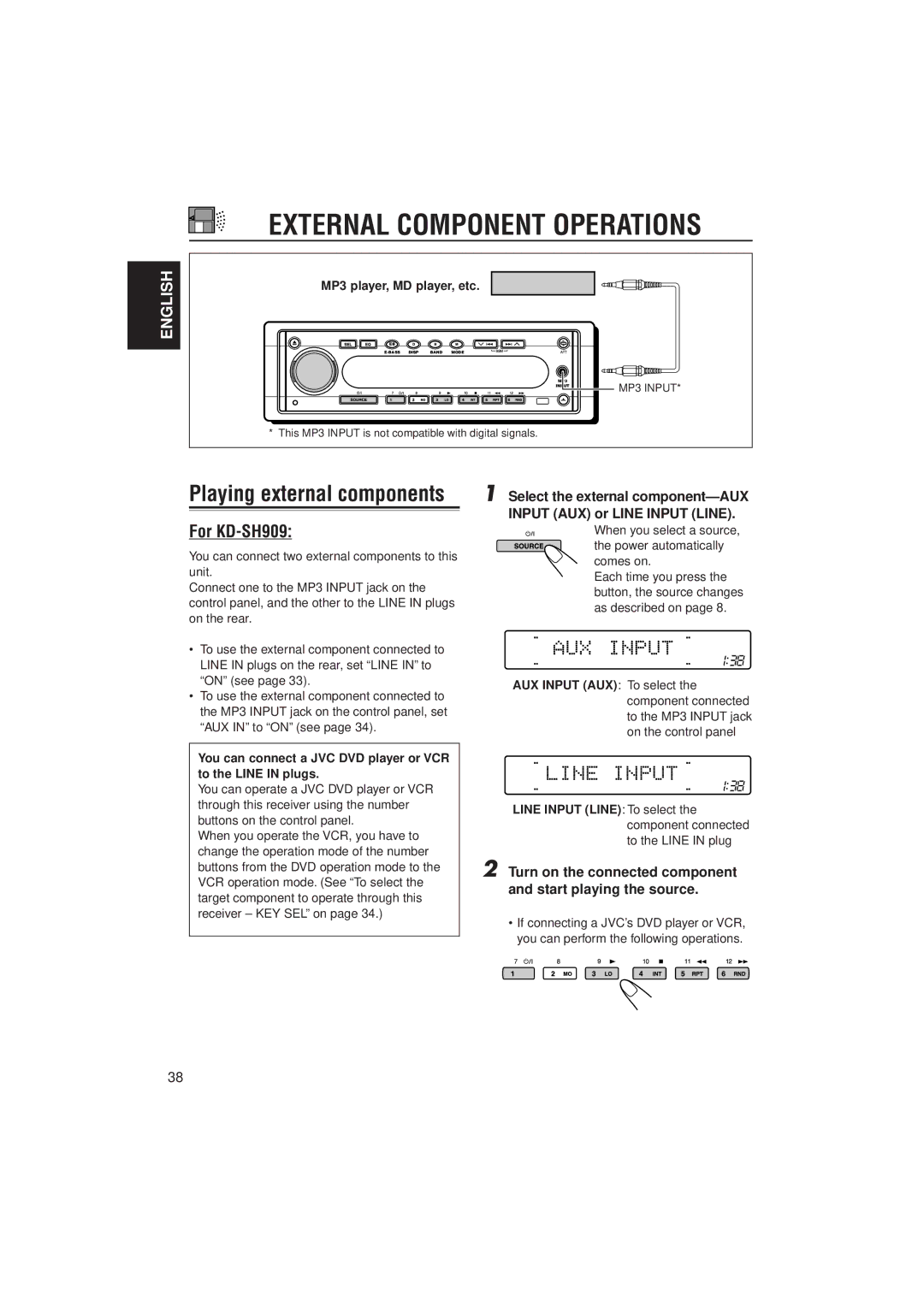 JVC KD-SH707 manual For KD-SH909, MP3 player, MD player, etc 