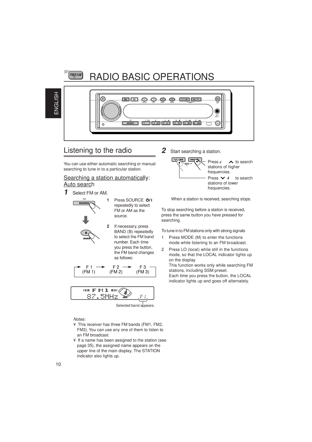 JVC KD-SH909 manual Radio Basic Operations, Listening to the radio, Searching a station automatically Auto search 