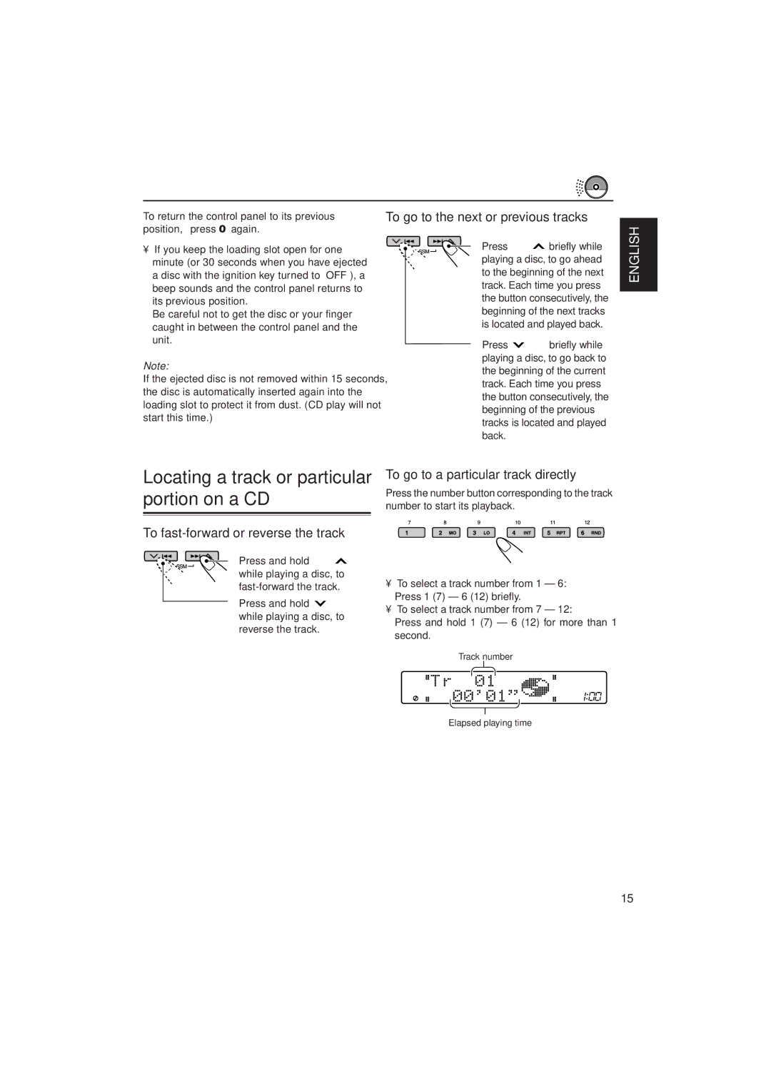 JVC KD-SH909 manual To go to the next or previous tracks, To fast-forward or reverse the track 