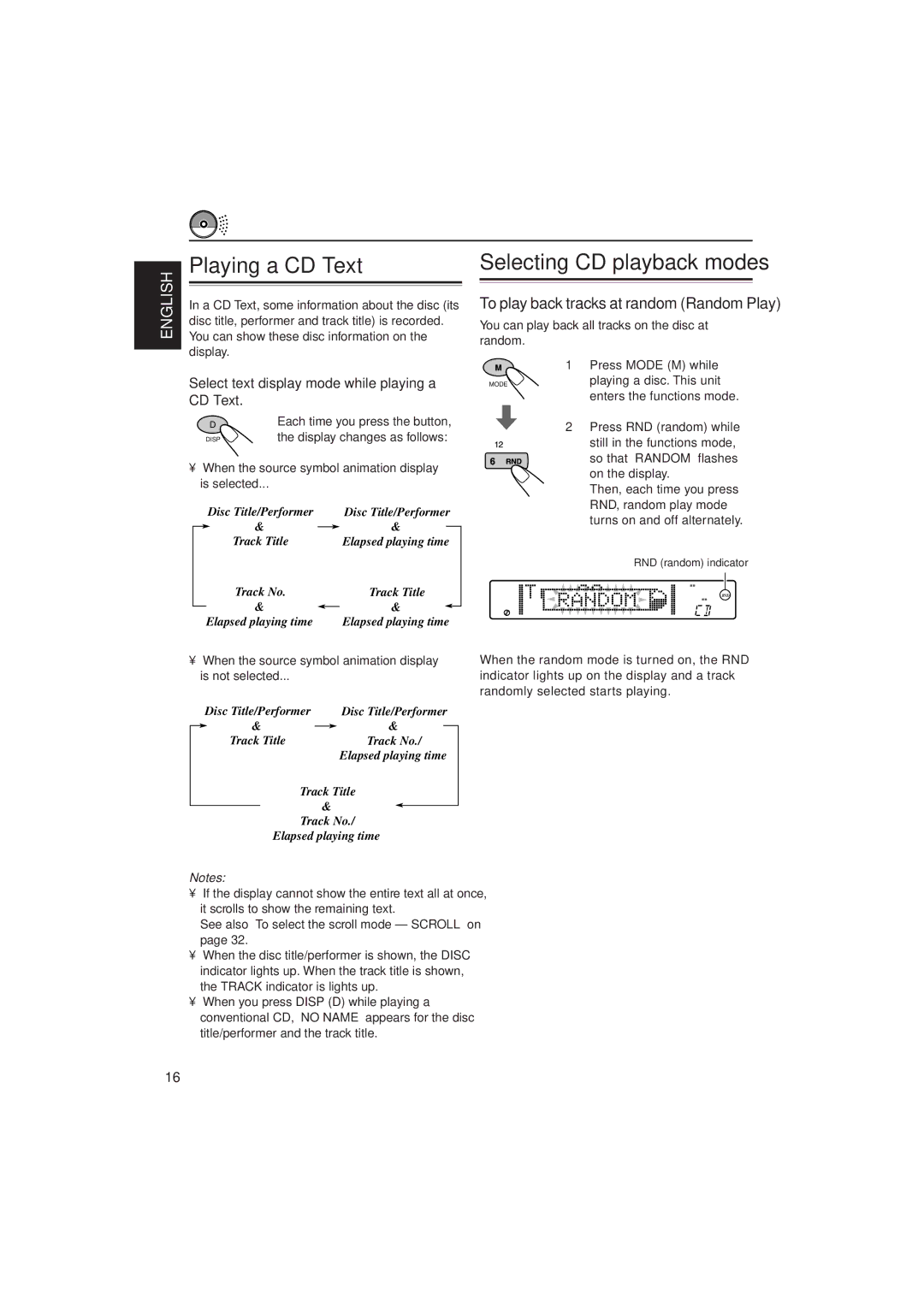 JVC KD-SH909 manual Playing a CD Text, Select text display mode while playing a CD Text 