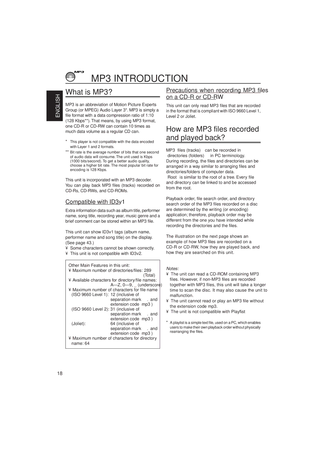 JVC KD-SH909 manual MP3 Introduction, What is MP3?, Compatible with ID3v1, Other Main Features in this unit 