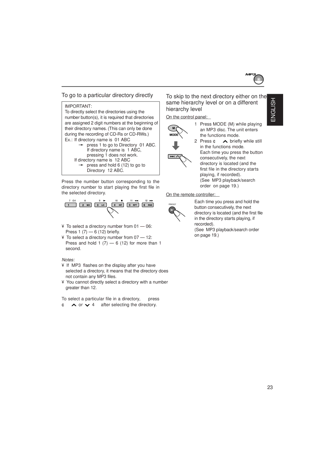 JVC KD-SH909 manual To go to a particular directory directly, To select a particular file in a directory, press 