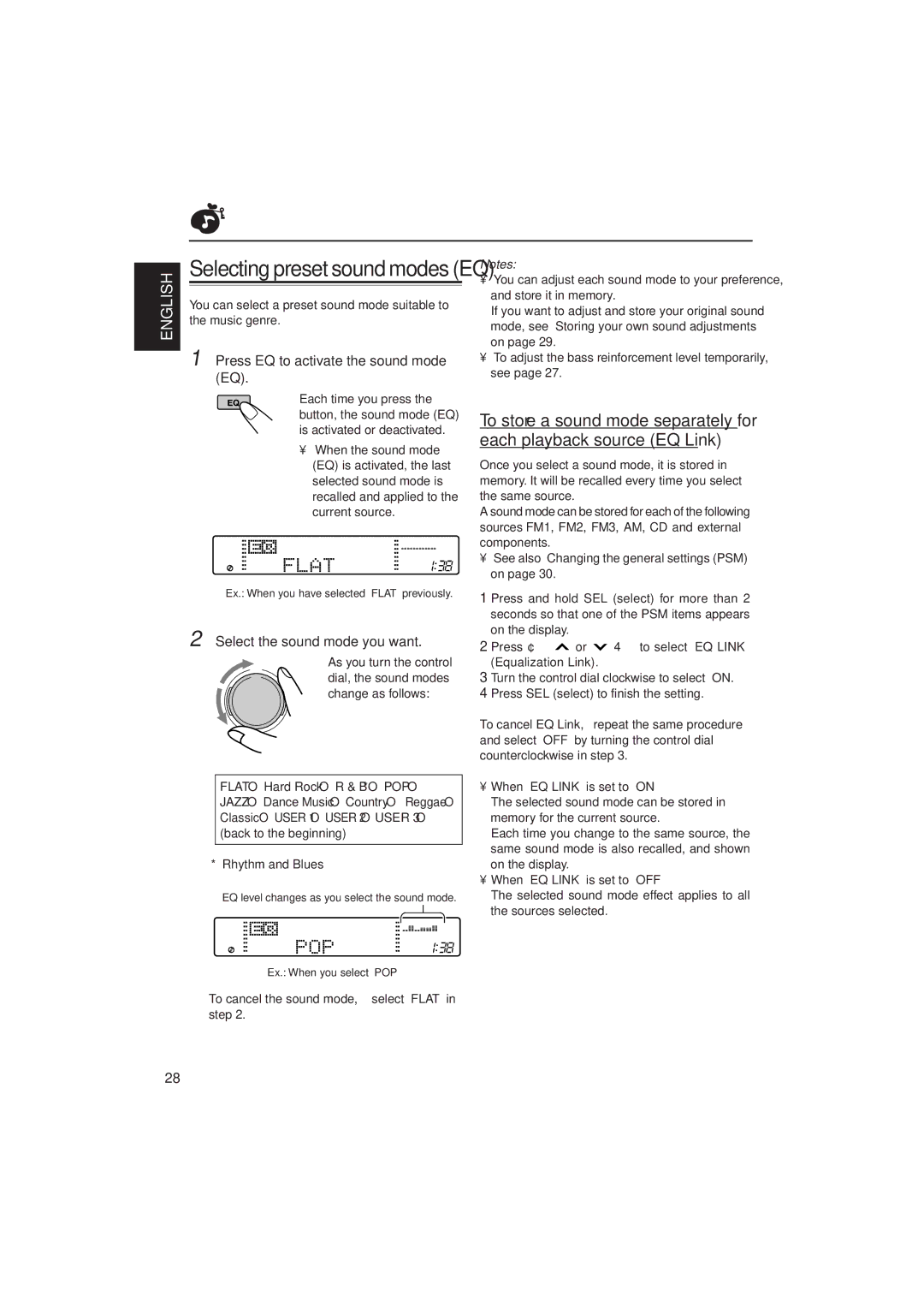 JVC KD-SH909 manual Press EQ to activate the sound mode EQ, Select the sound mode you want 