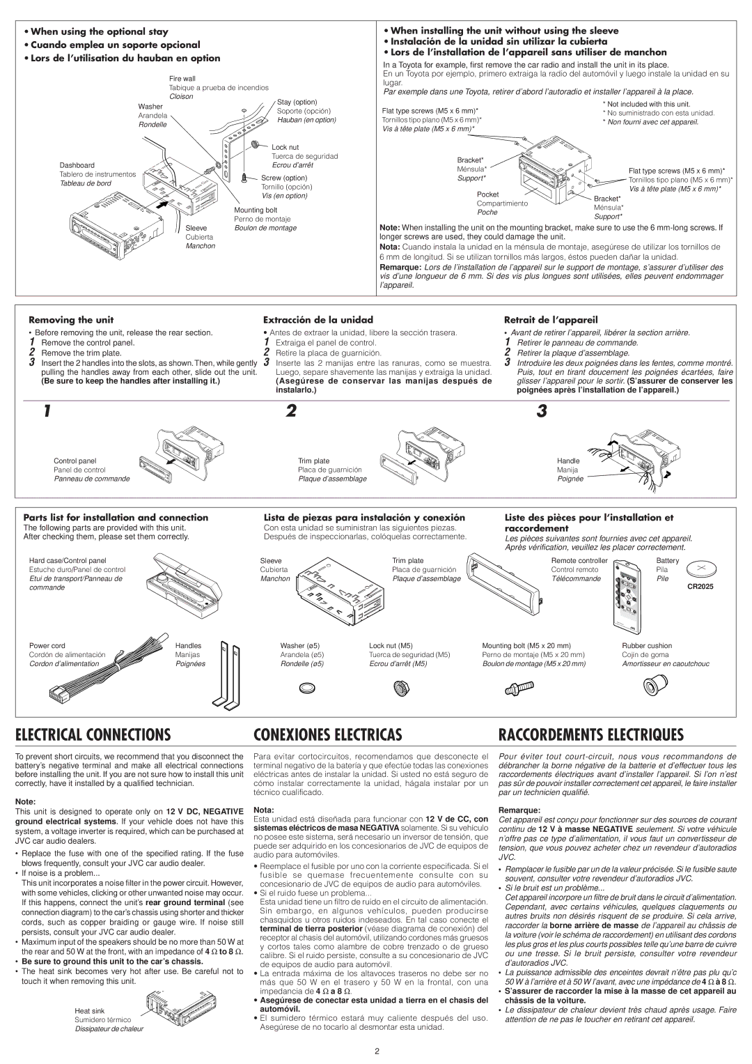 JVC KD-SH909 manual Be sure to keep the handles after installing it, Be sure to ground this unit to the car’s chassis, Nota 