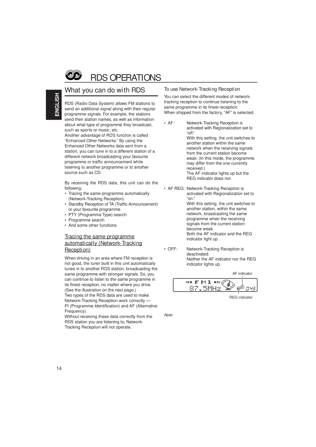 JVC KD-SH909R, KD-SH707R manual RDS Operations, What you can do with RDS, To use Network-Tracking Reception 