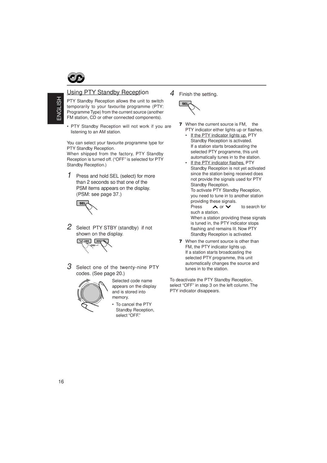 JVC KD-SH909R, KD-SH707R manual Using PTY Standby Reception, To deactivate the PTY Standby Reception 