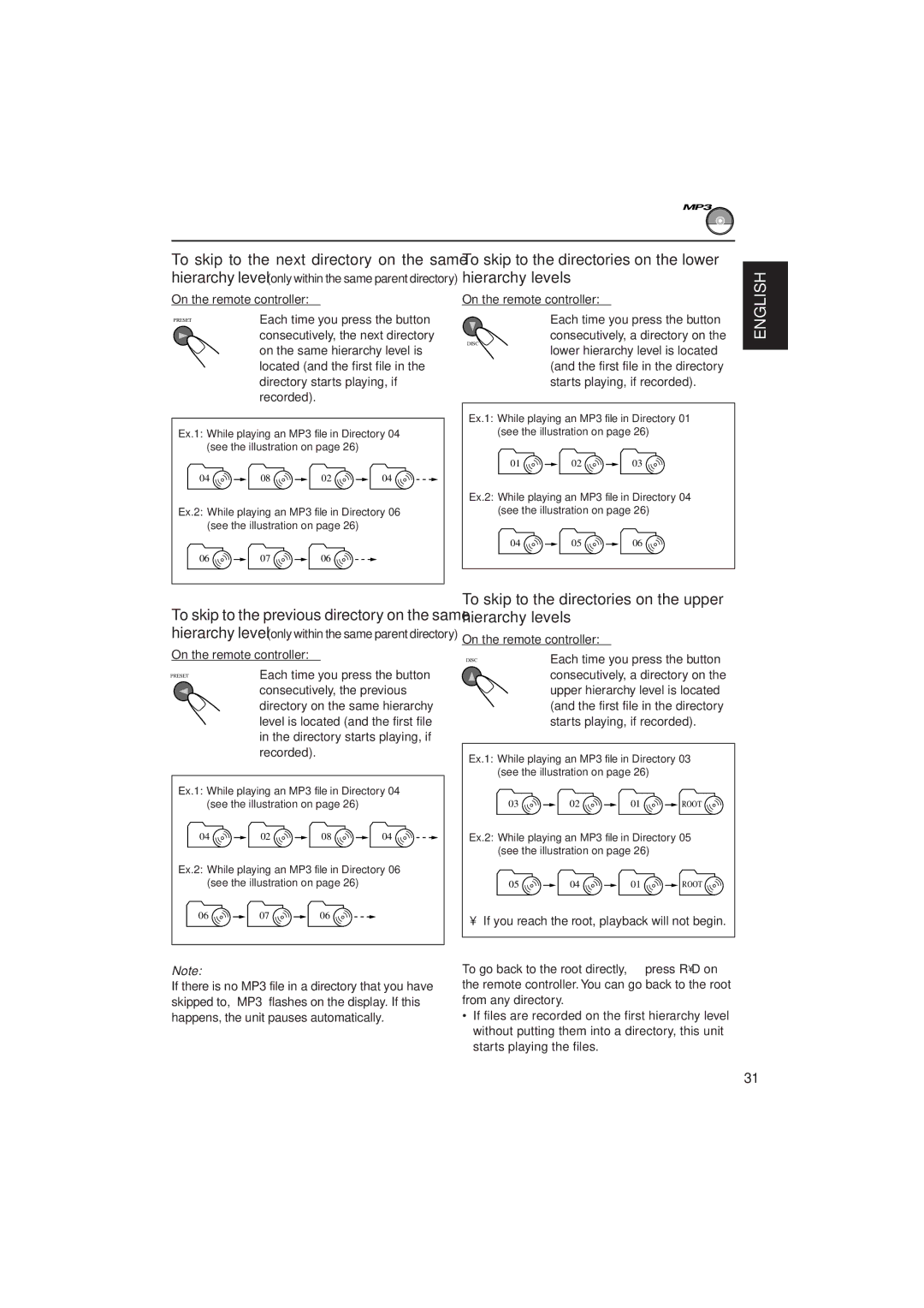 JVC KD-SH707R, KD-SH909R manual To skip to the directories on the lower hierarchy levels 