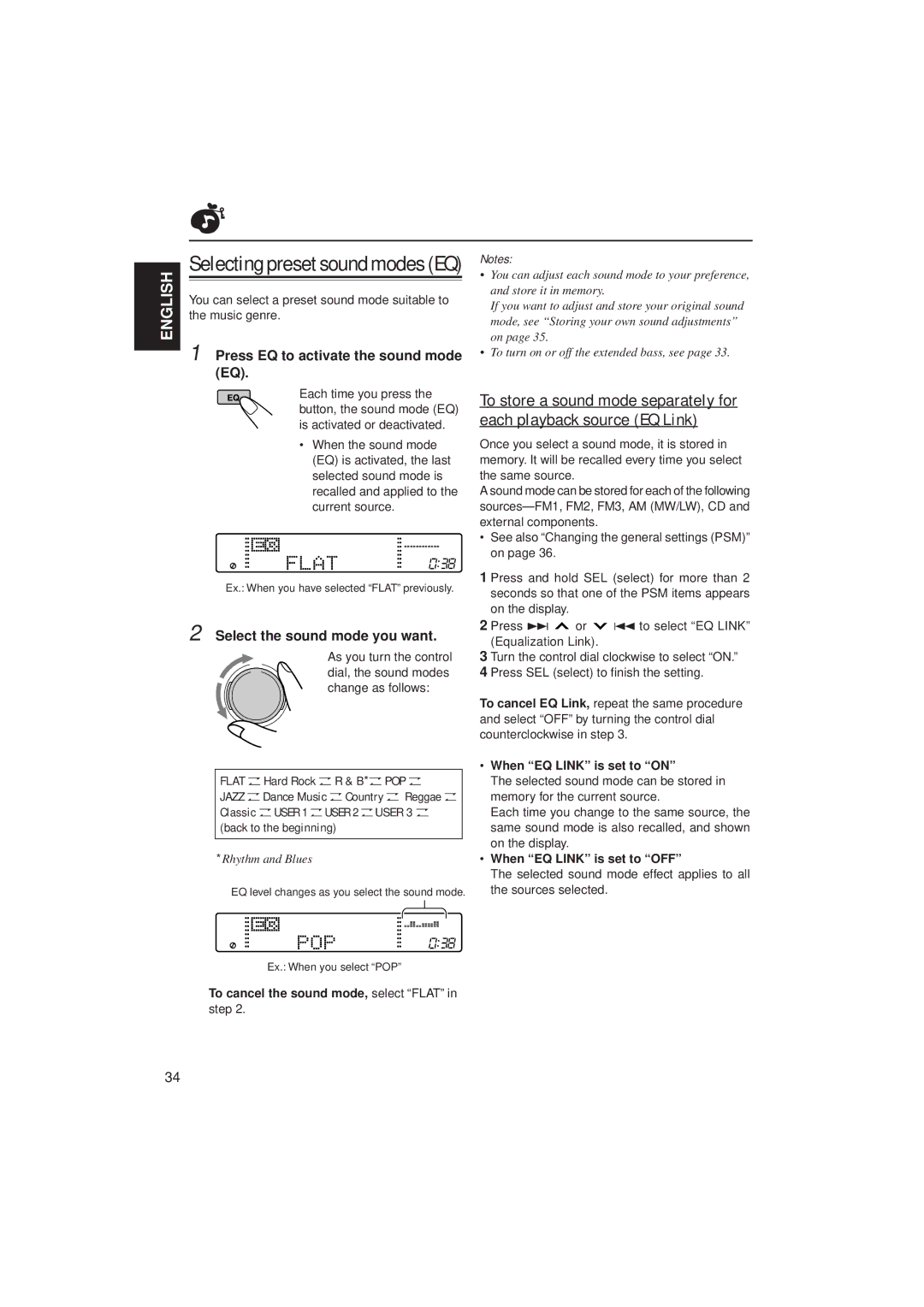 JVC KD-SH909R, KD-SH707R manual Press EQ to activate the sound mode EQ, Select the sound mode you want 