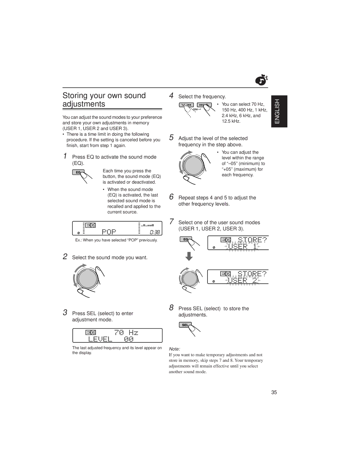 JVC KD-SH707R, KD-SH909R manual Storing your own sound adjustments 