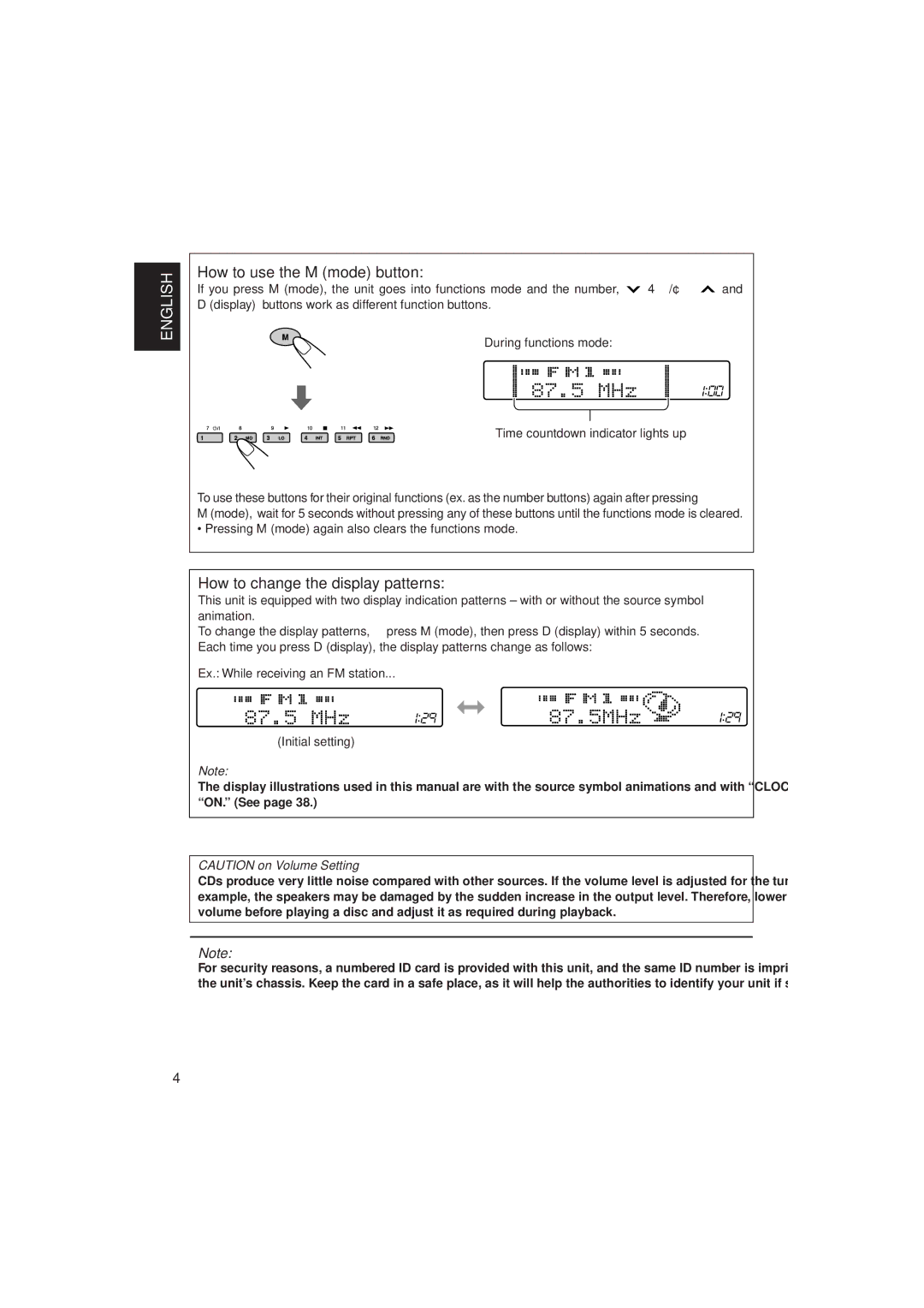 JVC KD-SH909R, KD-SH707R manual How to use the M mode button, How to change the display patterns 