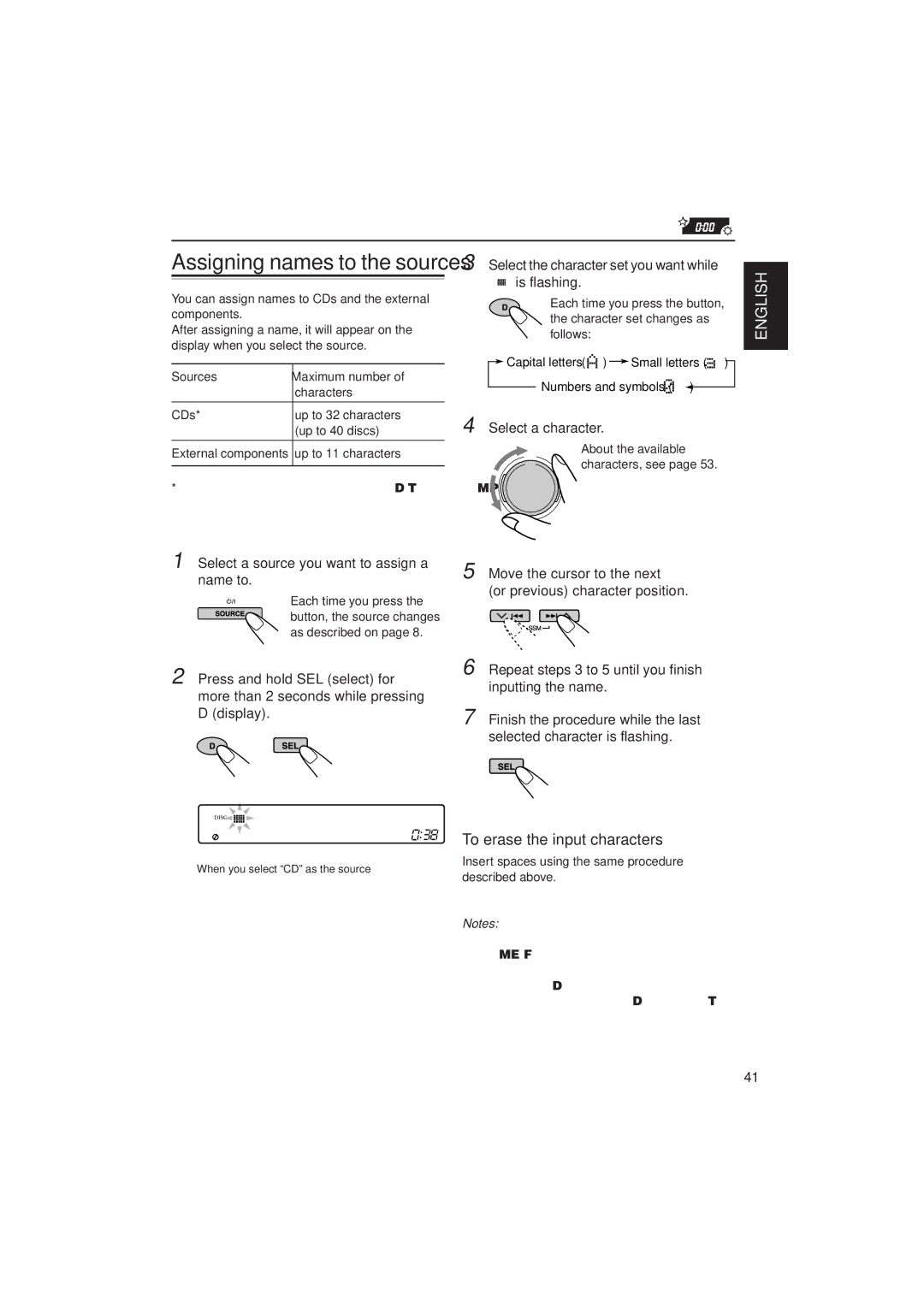 JVC KD-SH707R manual To erase the input characters, Select the character set you want while Is flashing, Select a character 