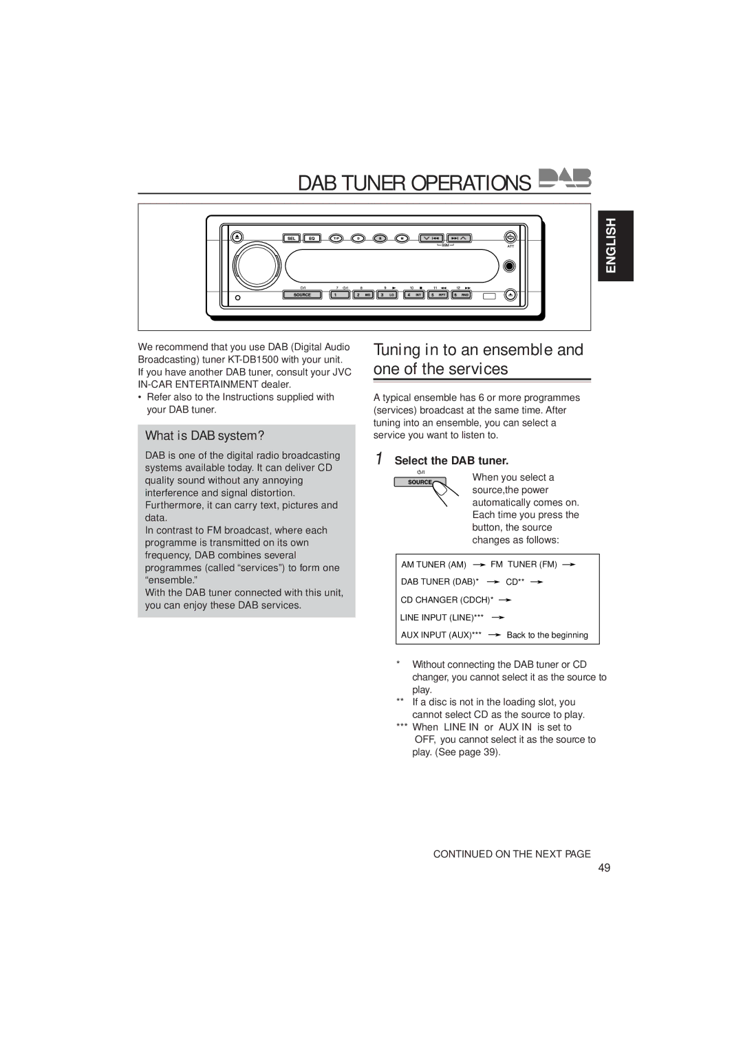 JVC KD-SH707R, KD-SH909R manual What is DAB system?, Select the DAB tuner 