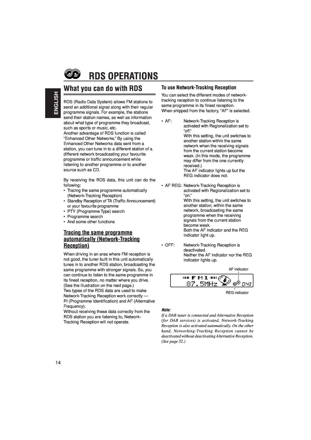 JVC KD-SH909R, KD-SH707R manual Rds Operations, What you can do with RDS, To use Network-TrackingReception, English 