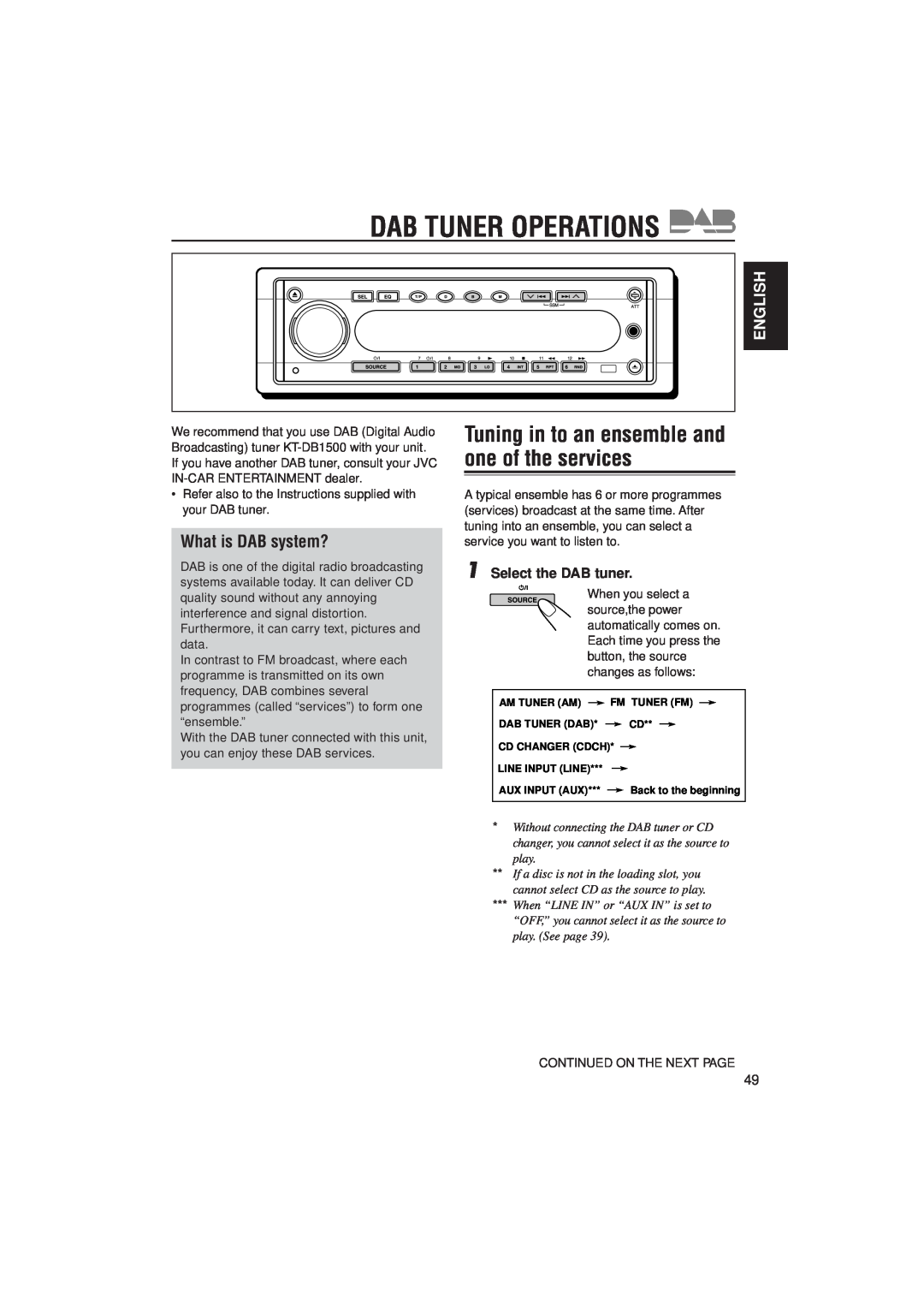 JVC KD-SH707R manual Tuning in to an ensemble and one of the services, What is DAB system?, Dab Tuner Operations, English 