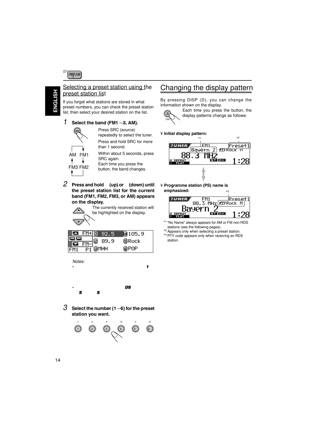 JVC KD-SH9102, KD-SH9104, KD-SH9103 manual Selecting a preset station using the preset station list, Initial display pattern 