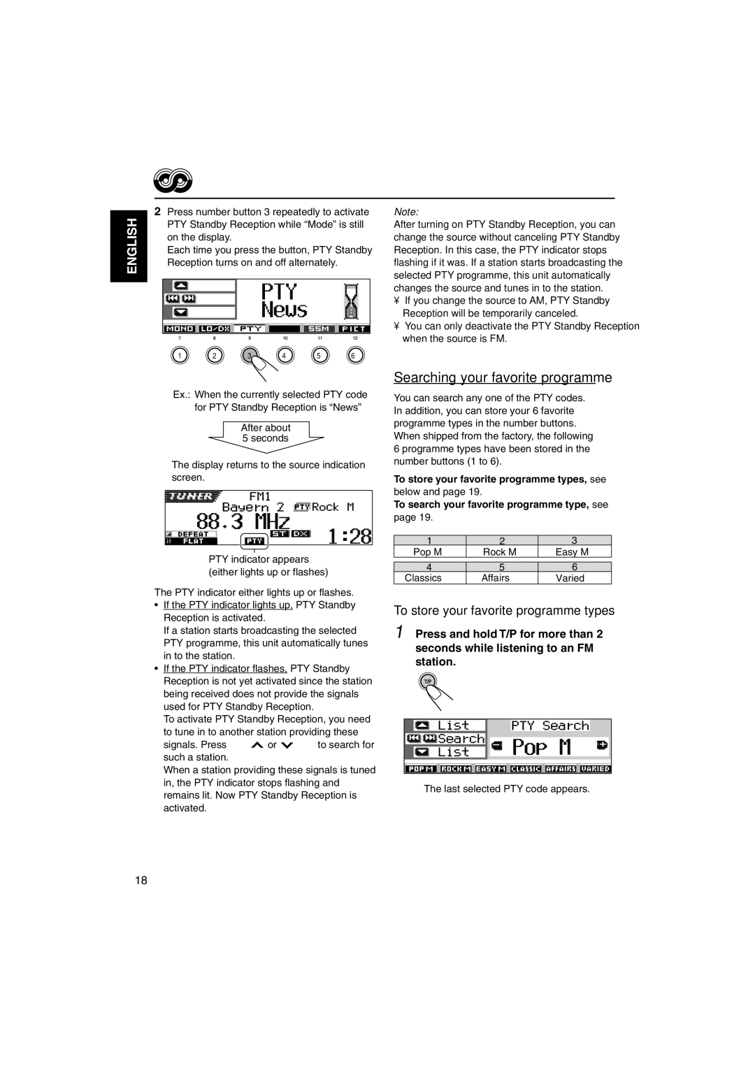 JVC KD-SH9102, KD-SH9104, KD-SH9103, KD-SH9101 Searching your favorite programme, To store your favorite programme types 