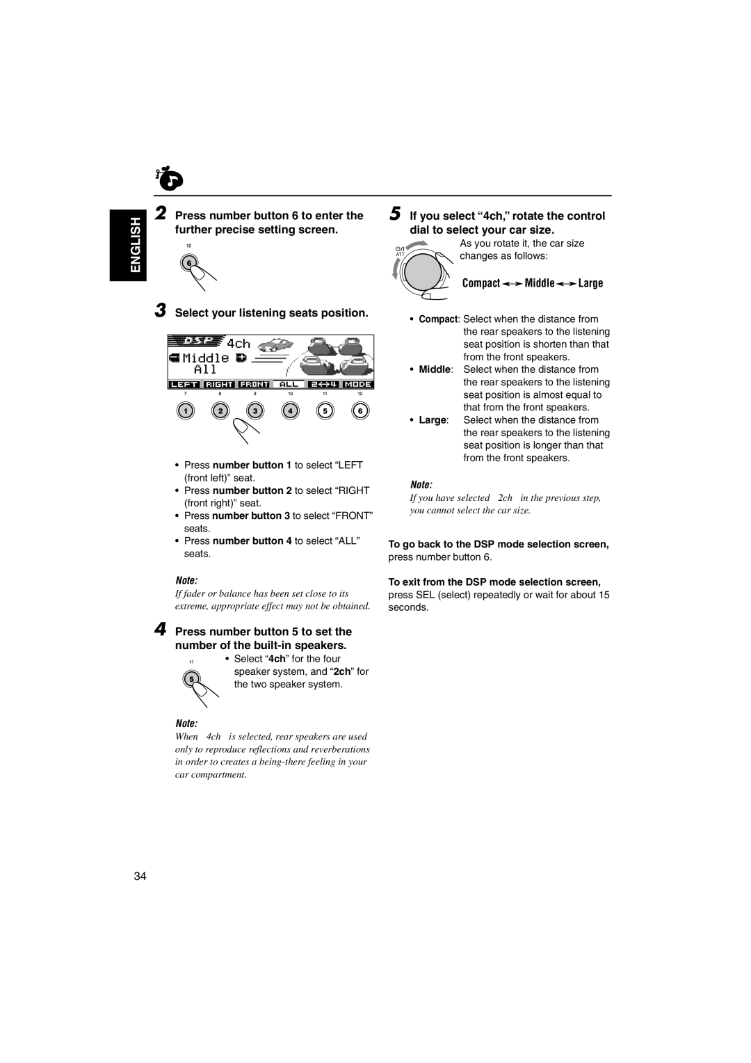 JVC KD-SH9102 manual Press number button 6 to enter, Further precise setting screen, Select your listening seats position 