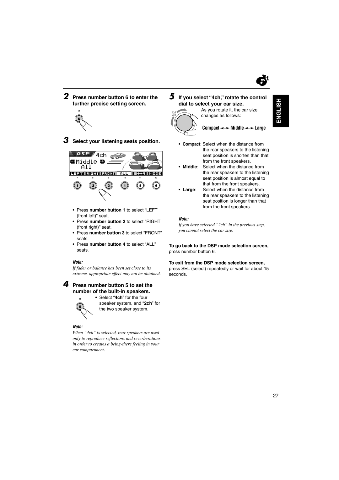 JVC KD-SH9105 manual Select 4ch for the four, As you rotate it, the car size, Press number button 