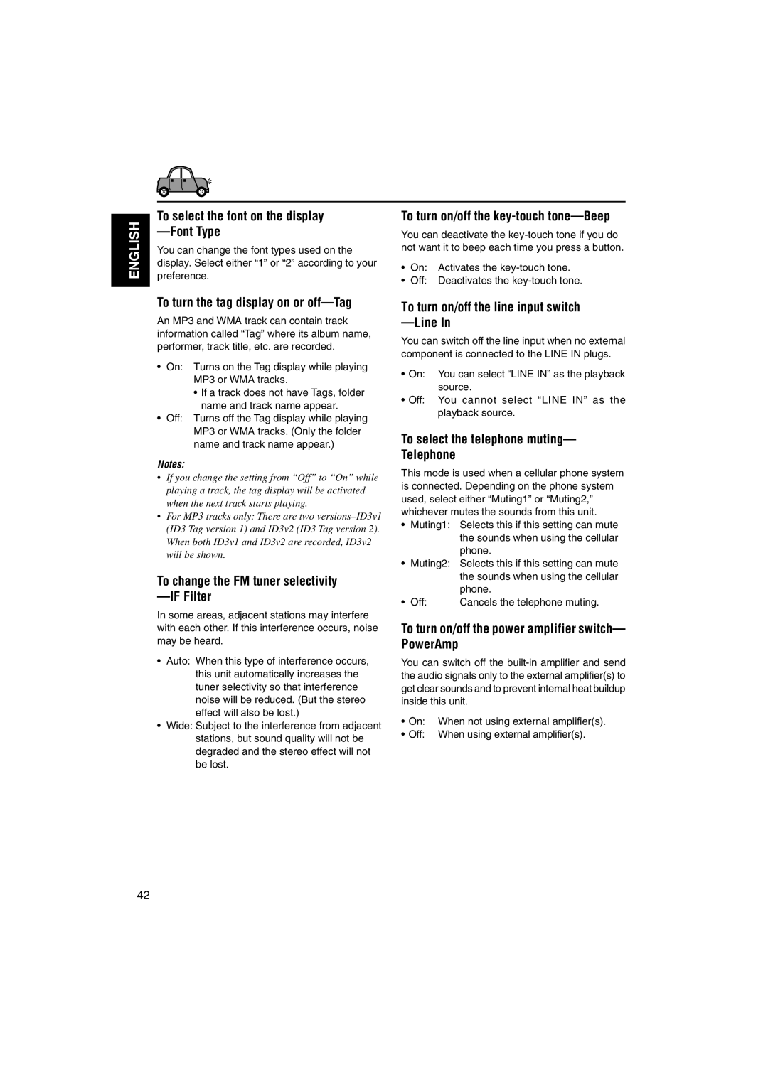 JVC KD-SH9105 manual To select the font on the display Font Type, To turn the tag display on or off-Tag 