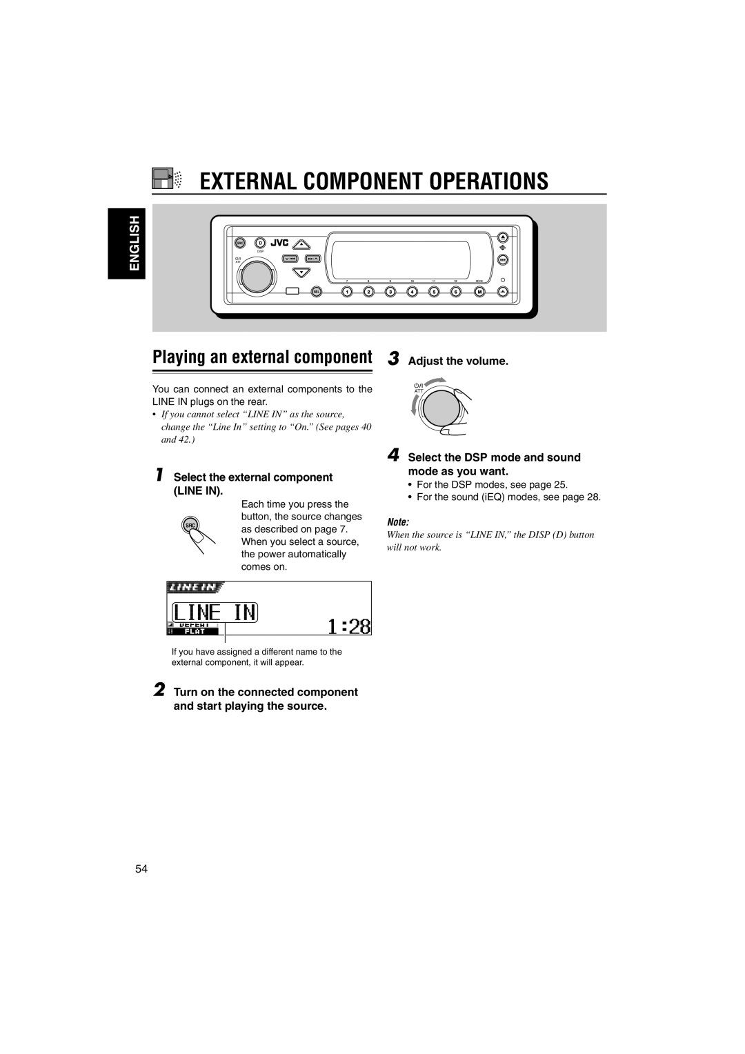 JVC KD-SH9105 manual External Component Operations, Playing an external component 3 Adjust the volume 