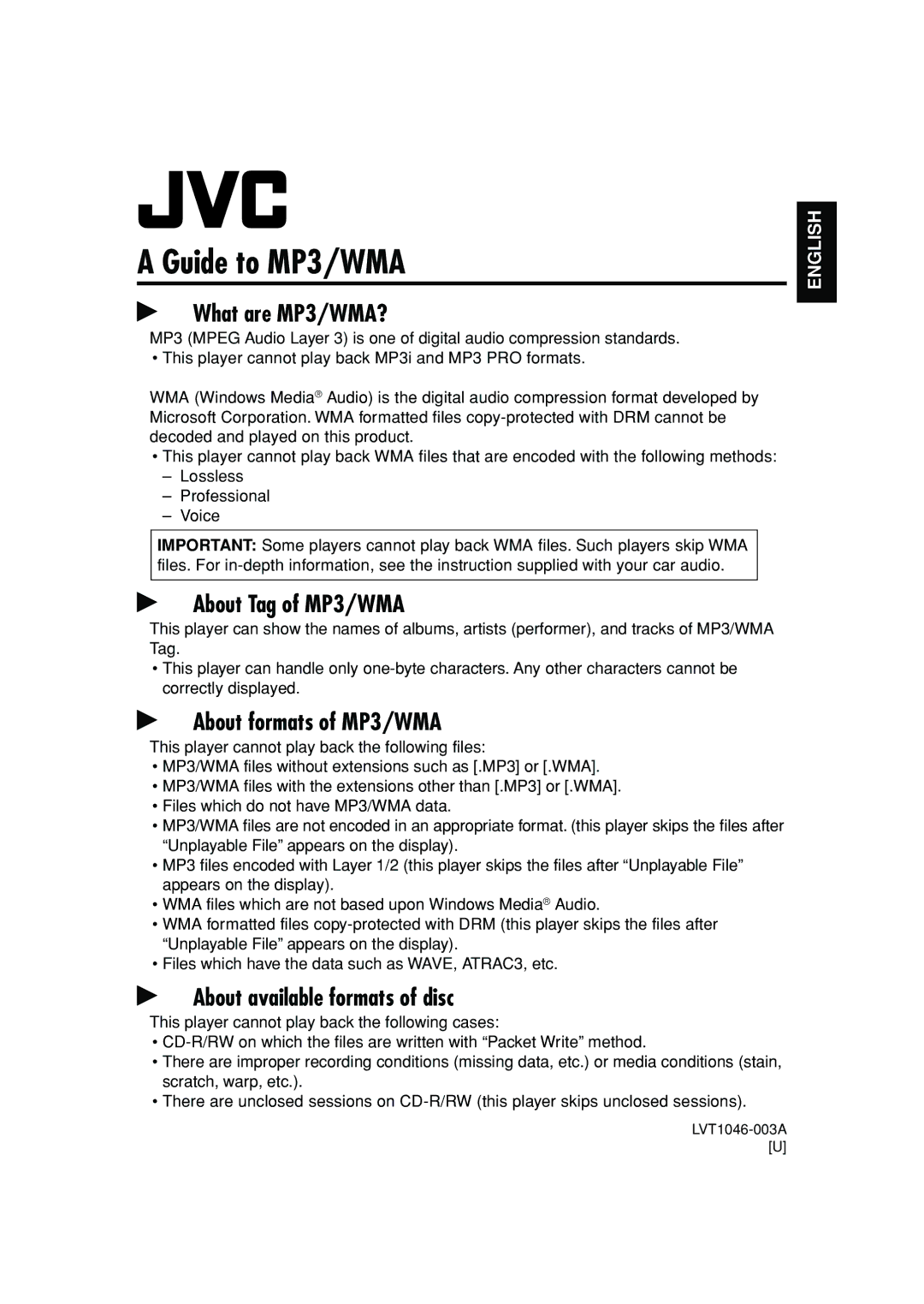 JVC KD-SH9105 manual Guide to MP3/WMA 