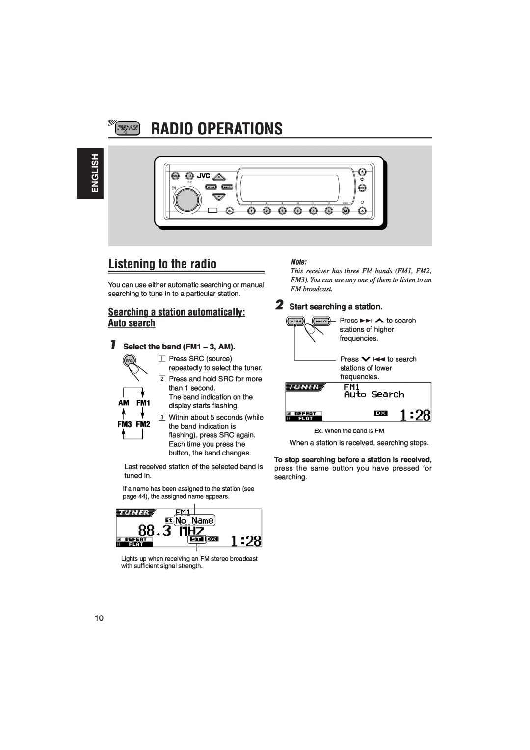 JVC KD-SH9105 manual Radio Operations, Searching a station automatically Auto search, Listening to the radio, English 