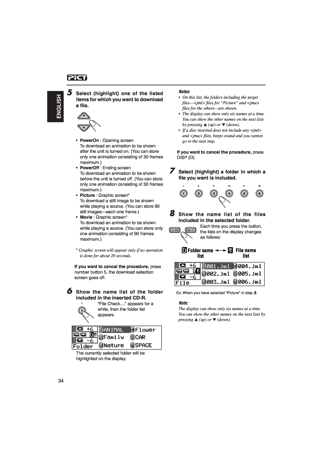 JVC KD-SH9105 manual English, Select highlight one of the listed, items for which you want to download, a file, File name 