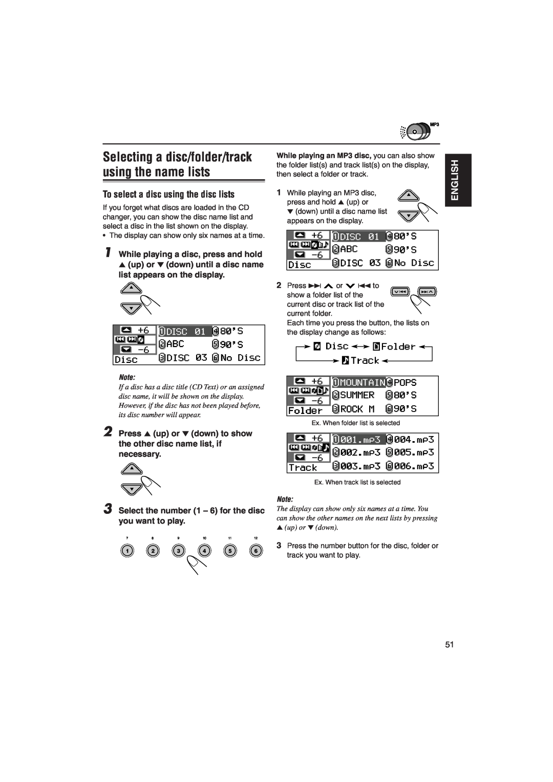 JVC KD-SH9105 manual To select a disc using the disc lists, English, While playing a disc, press and hold 