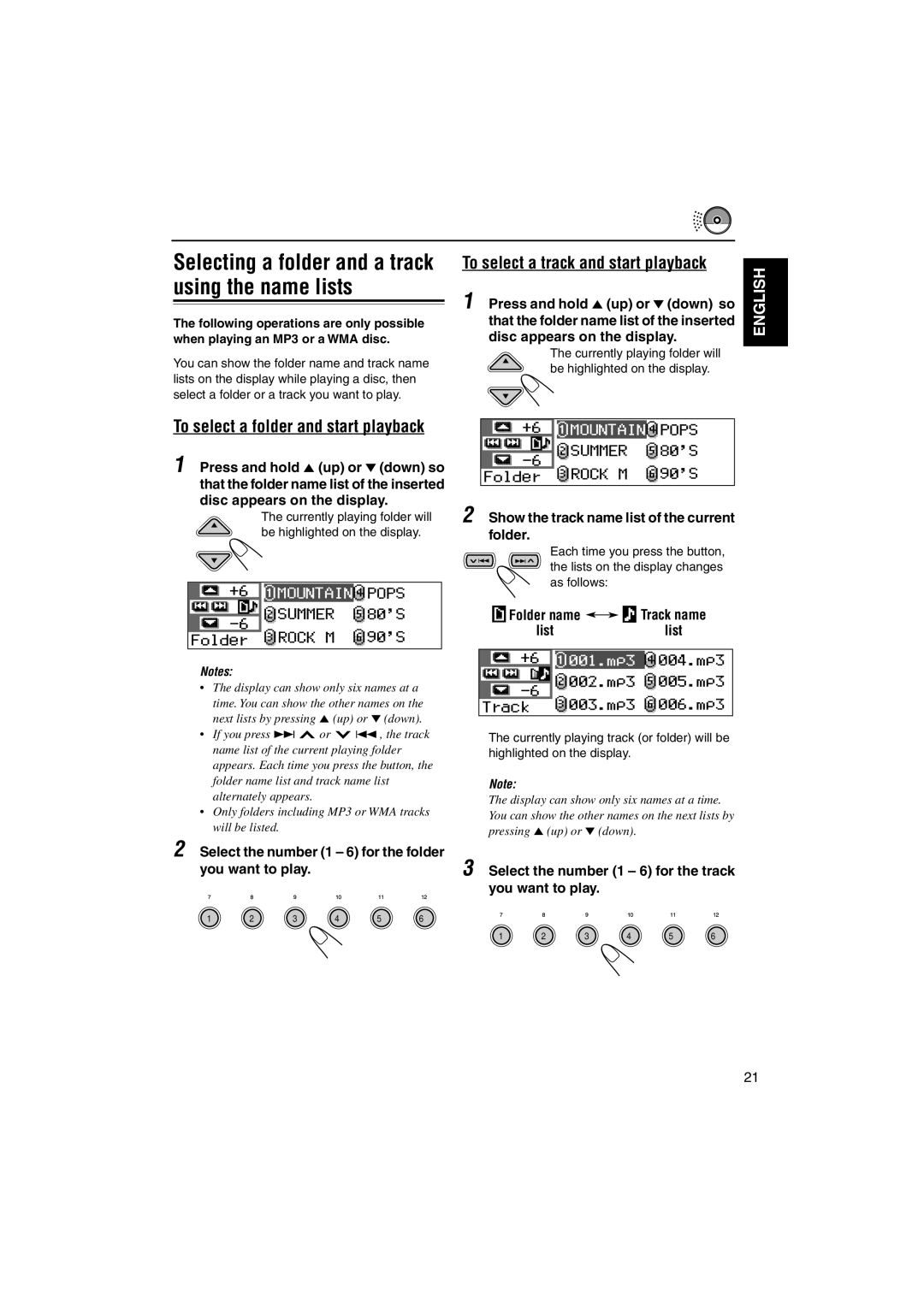 JVC KD-SH9700, KD-SH9750 manual To select a track and start playback, To select a folder and start playback, Folder 