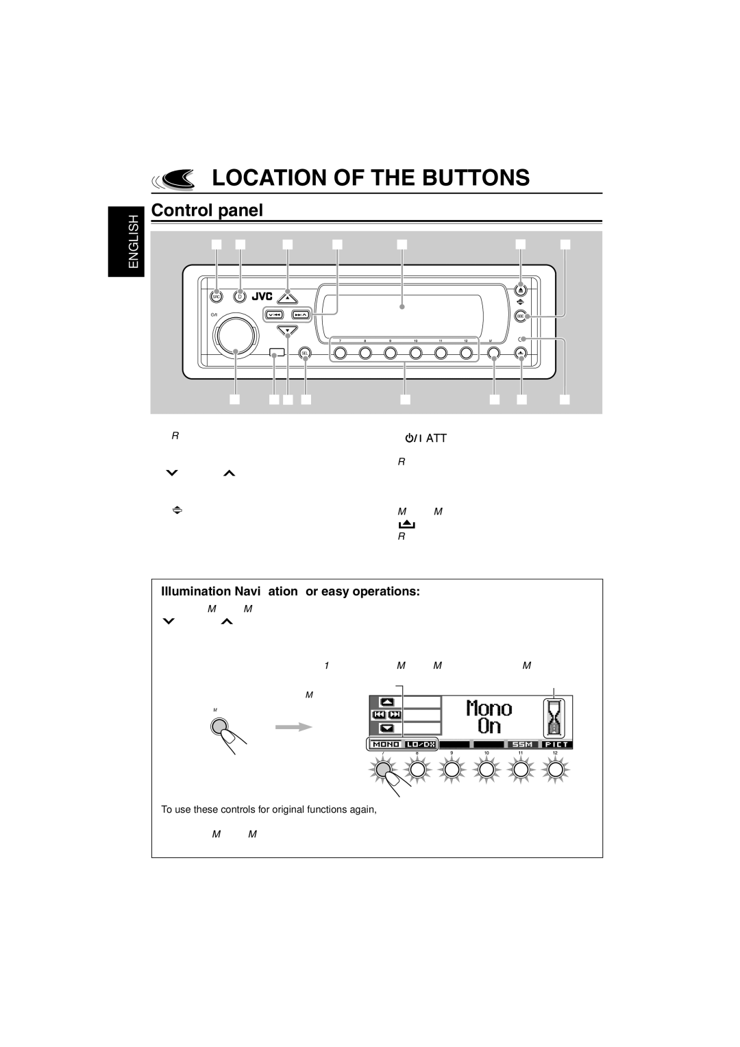 JVC KD-SH9750, KD-SH9700 manual Location of the Buttons, Control panel, Illumination Navigation for easy operations 