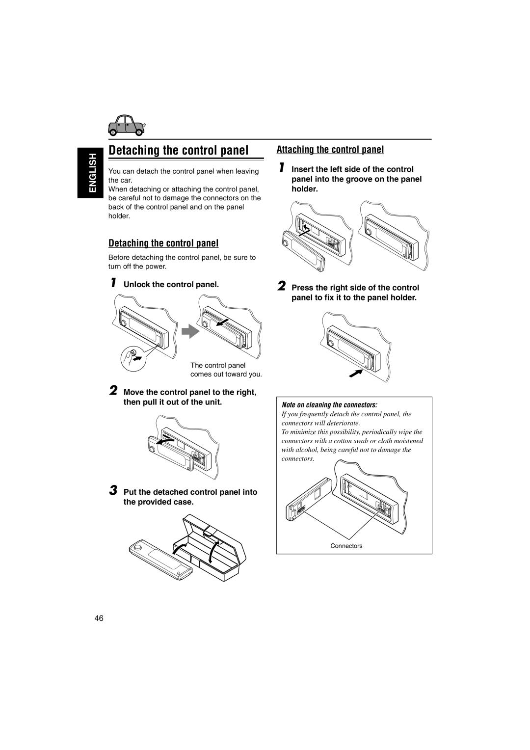 JVC KD-SH9750, KD-SH9700 manual Detaching the control panel, Attaching the control panel, Unlock the control panel 