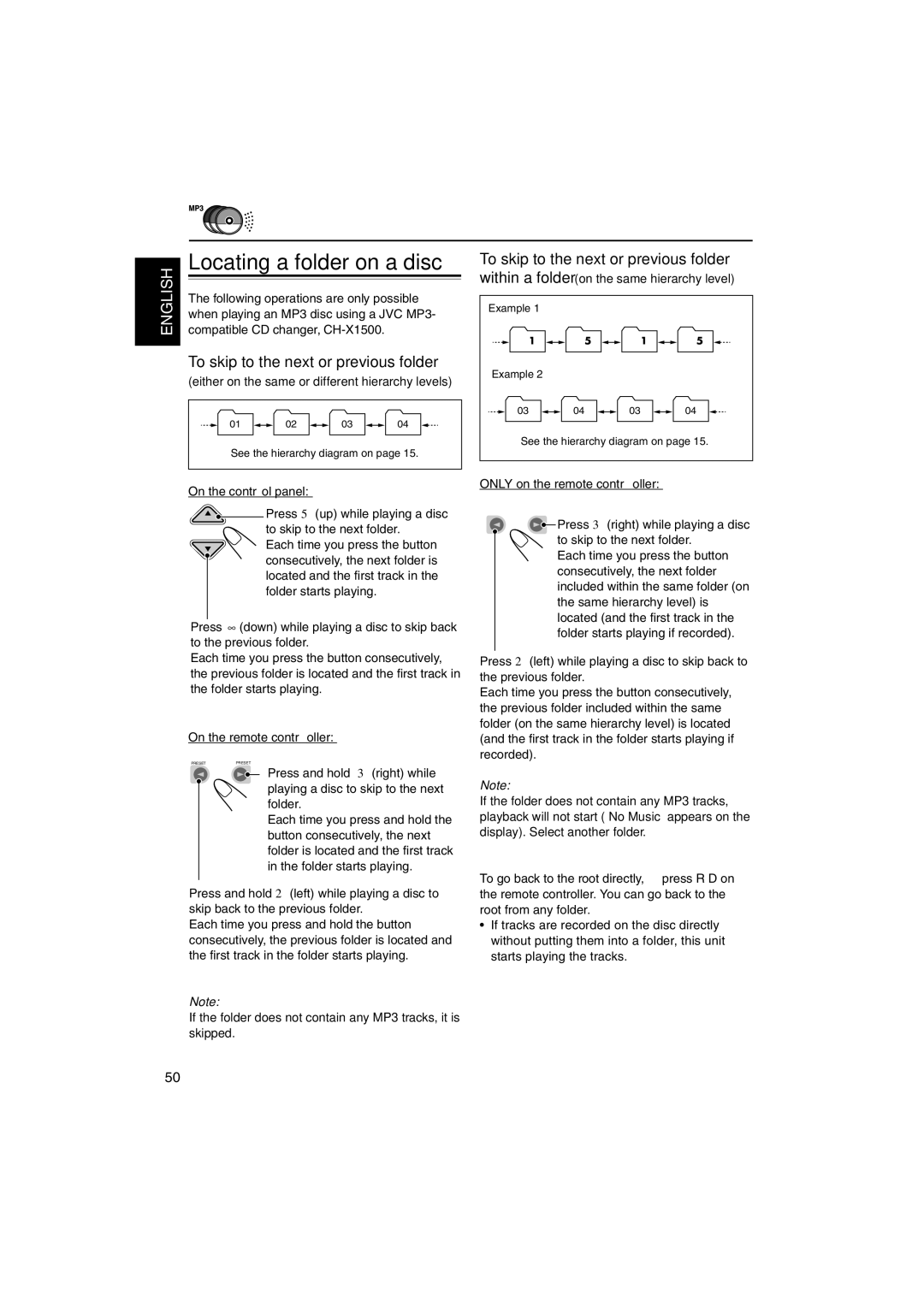 JVC KD-SH9750, KD-SH9700 manual Following operations are only possible, When playing an MP3 disc using a JVC MP3 