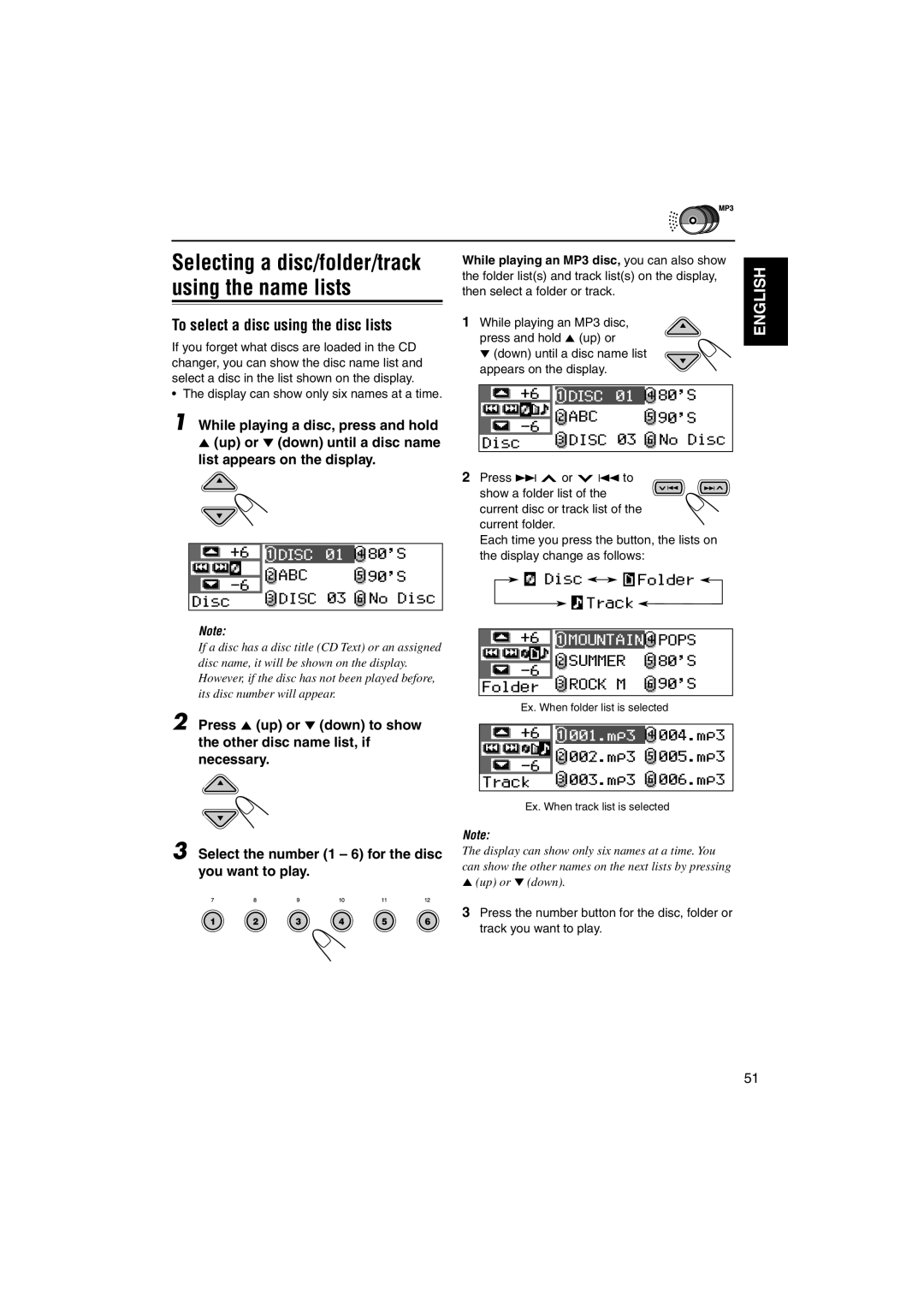 JVC KD-SH9700, KD-SH9750 manual To select a disc using the disc lists, Select the number 1 6 for the disc you want to play 