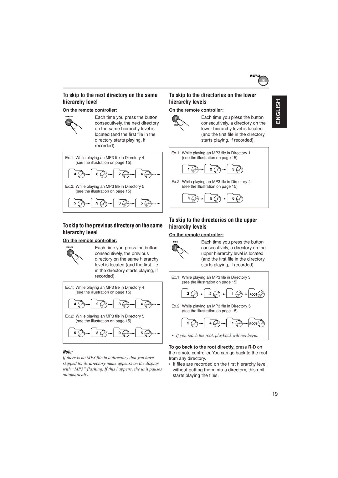 JVC KD-SH99 manual To skip to the next directory on the same hierarchy level 