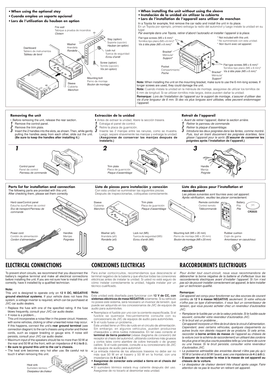 JVC KD-SH99 Be sure to keep the handles after installing it, Asegúrese de conservar las manijas después de instalarlo 