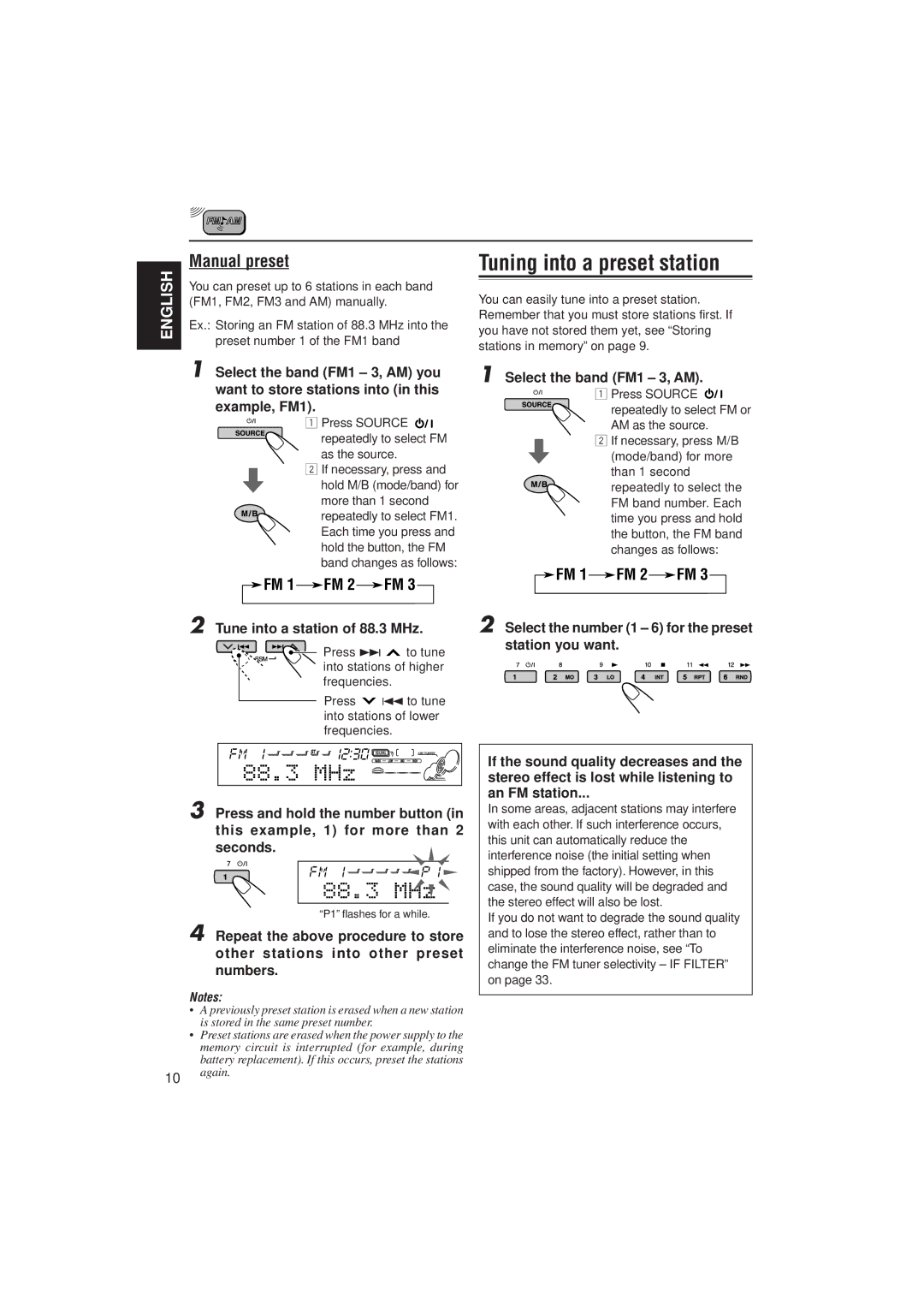 JVC KD-SH99R manual Tuning into a preset station, Manual preset 