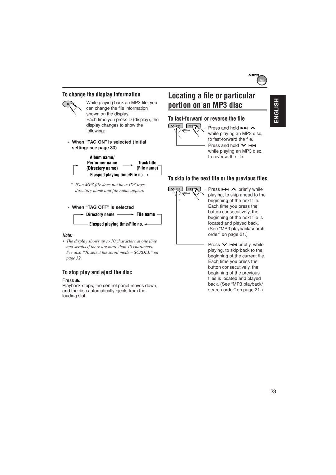 JVC KD-SH99R manual To change the display information, To fast-forward or reverse the file 