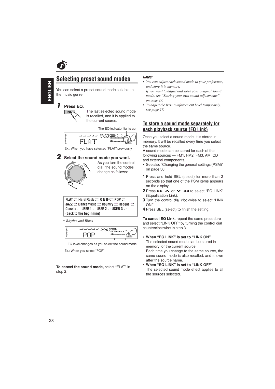 JVC KD-SH99R manual Press EQ, Select the sound mode you want 