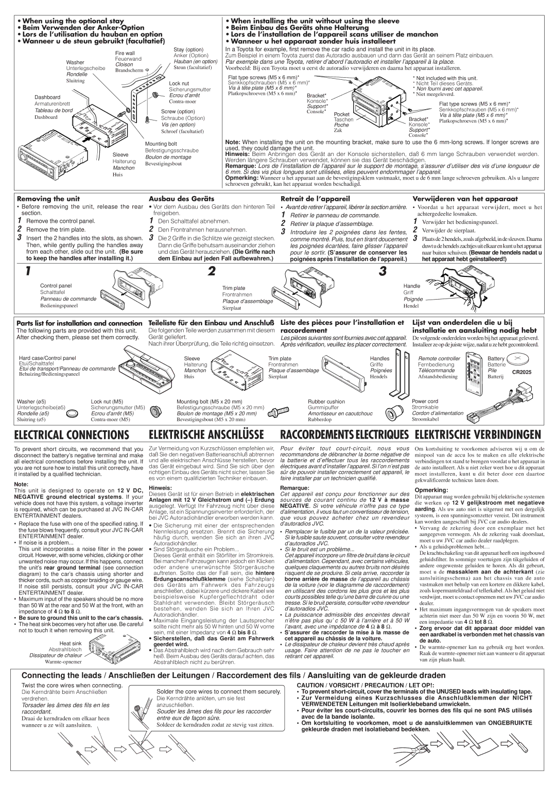 JVC KD-SH99R manual Gerät geliefert, Opmerking, Twist the core wires when connecting, Avec de la bande isolante 