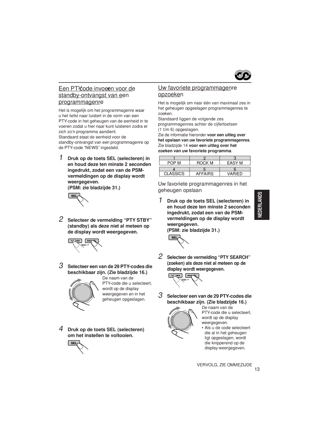 JVC KD-SH99R manual Uw favoriete programmagenre opzoeken, Uw favoriete programmagenres in het Geheugen opslaan 