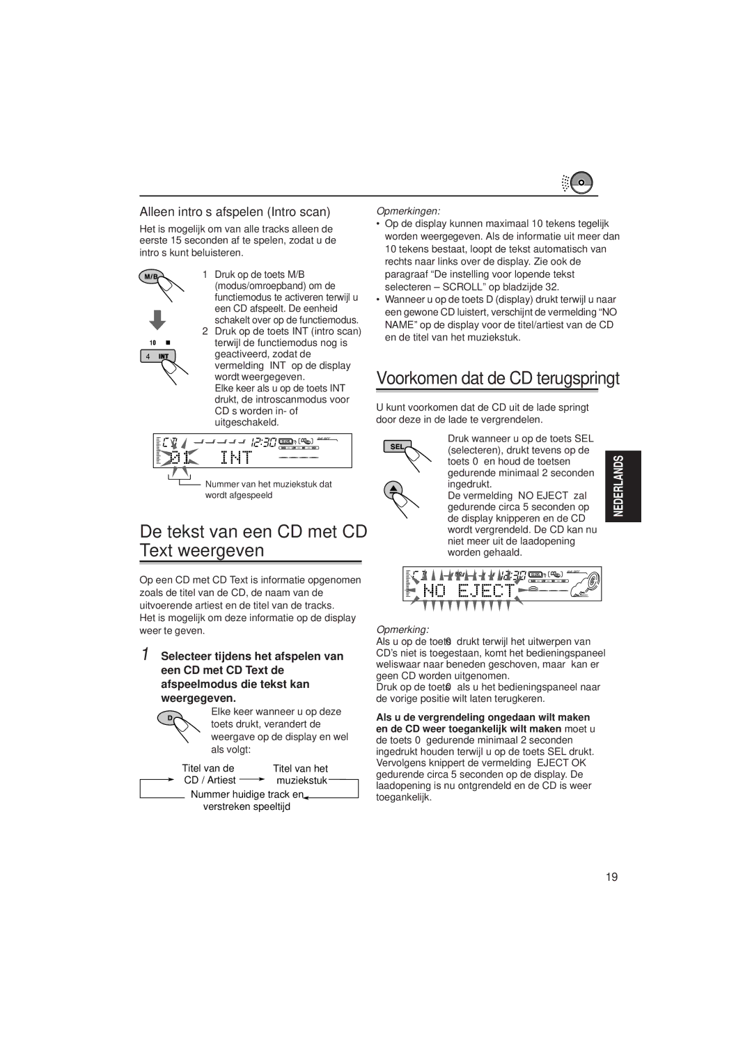 JVC KD-SH99R manual Voorkomen dat de CD terugspringt, Alleen intro’s afspelen Intro scan 