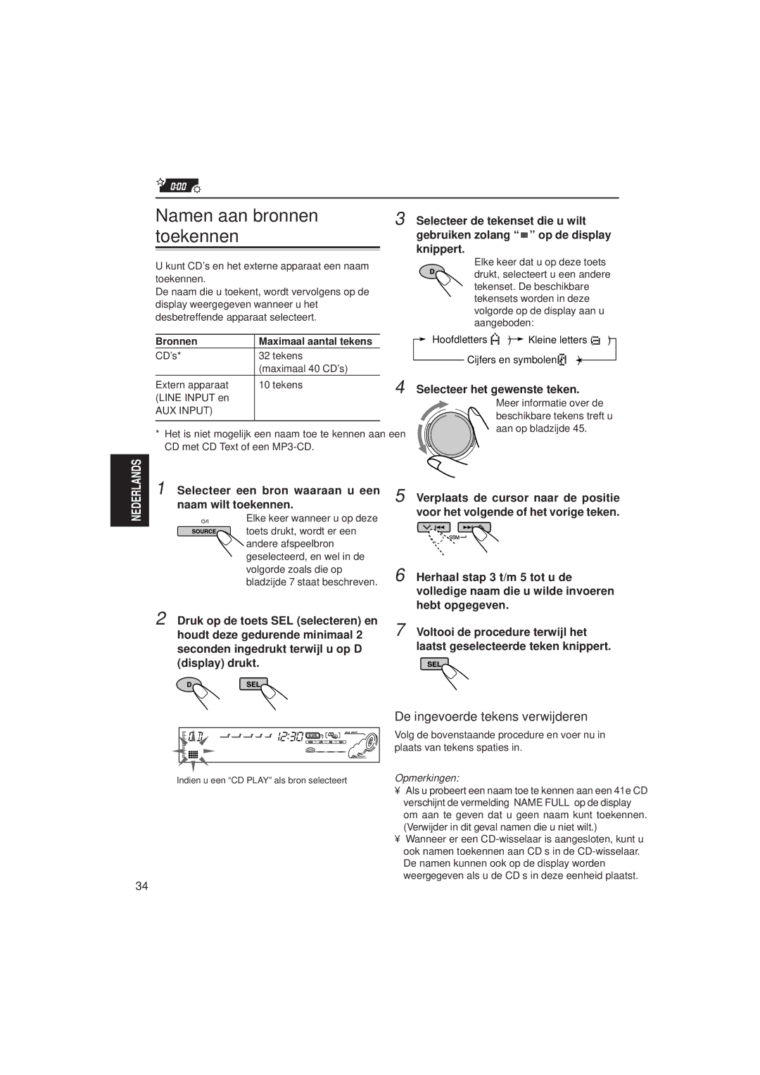 JVC KD-SH99R manual Namen aan bronnen toekennen, Selecteer het gewenste teken, Bronnen 