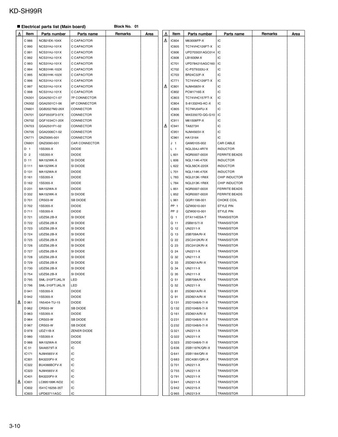 JVC KD-SH99R service manual Electrical parts list Main board 